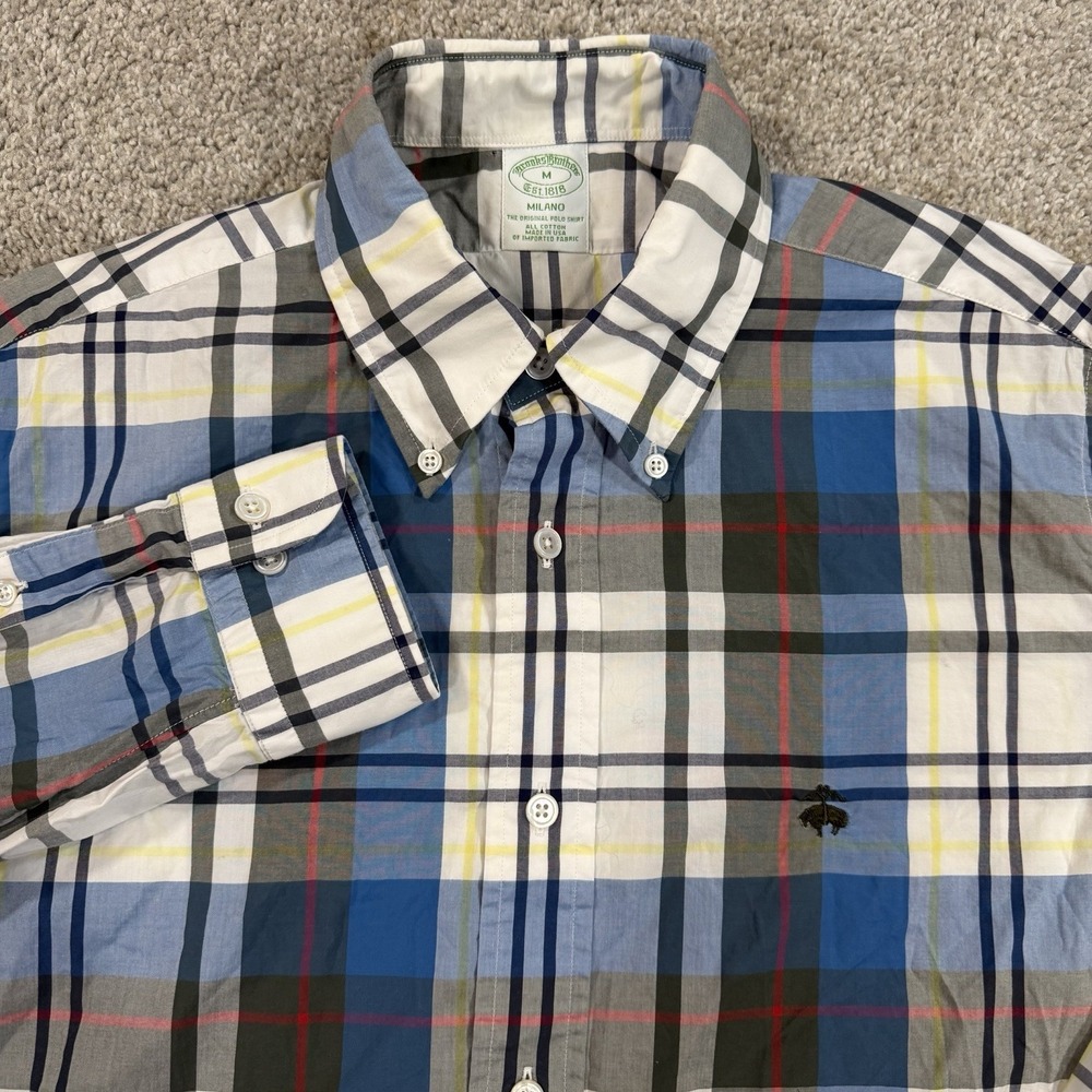 Brooks Brothers‎ Milano Button Down Shirt M Plaid Logo Cotton Polo Dress Casual
